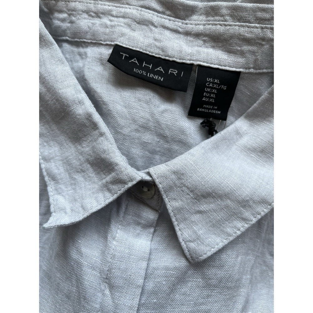 NWT TAHARI Sz XL Top 100% Linen Gray Button Up Shirt Blouse Minimalist Lagenlook - Picture 6 of 9